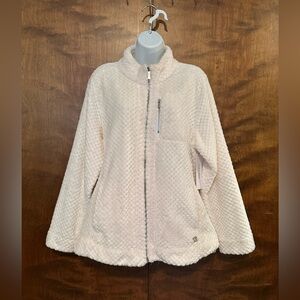 Calvin Klein Full ZIp Fleece Teddy Jacket Womens XL Ivory Polyester Long Sleeves